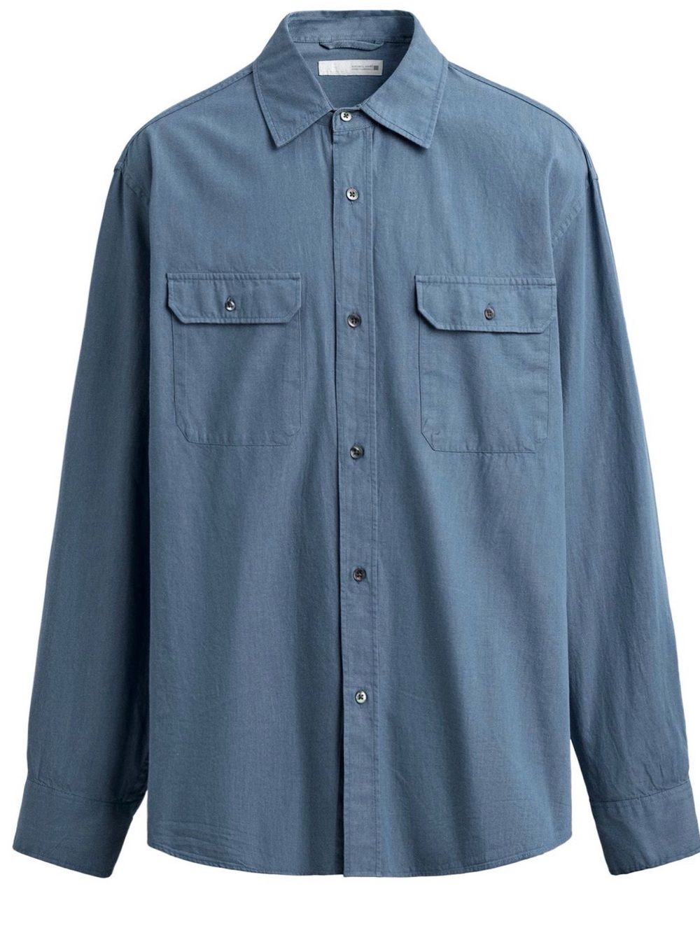 ZARA Men's Washed Relaxed Fit Pocket Shirt Blue/Indigo Size L 100% Cotton